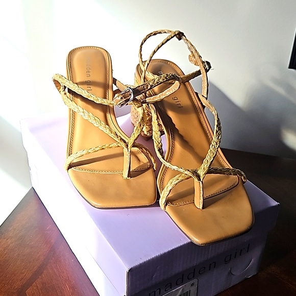 Madden Girl raffia, ankle strap, block heel sandals - Picture 1 of 5